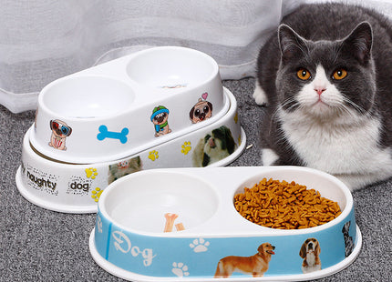 Comedero Plato Doble Plástico Para Mascotas