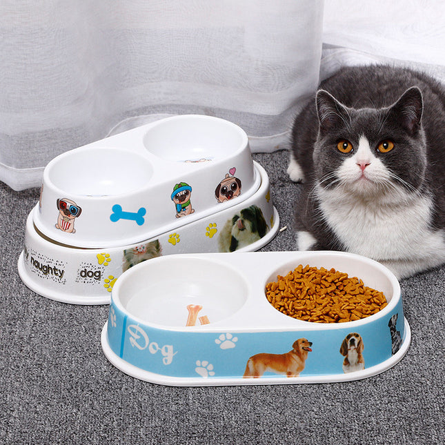 Comedero Plato Doble Plástico Para Mascotas