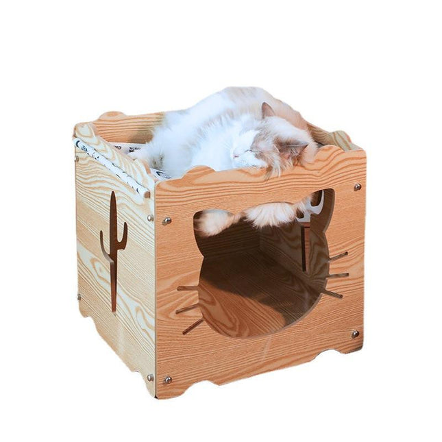Cama De Madera Con Hamaca Para Gato