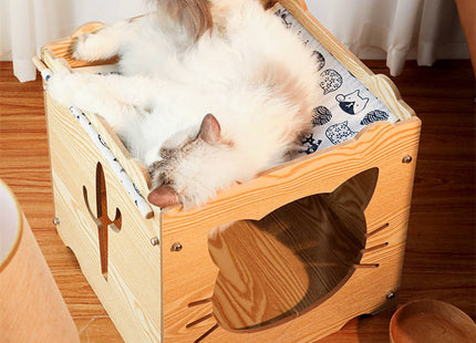 Cama De Madera Con Hamaca Para Gato