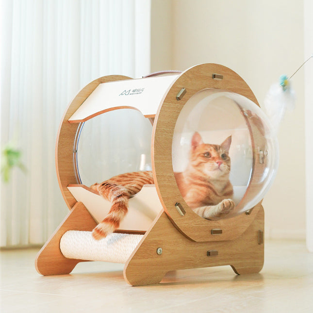 Casa De Madera Con Capsula Para Gatos