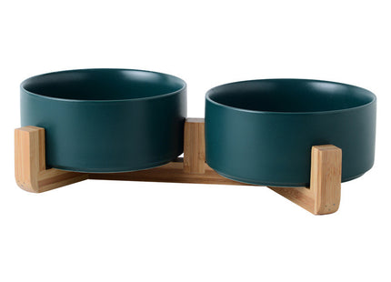 Plato De Cerámica Doble Con Base De Madera 850 ml